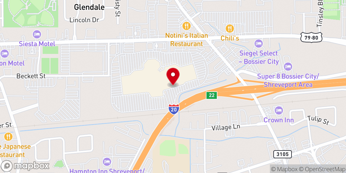 Map showing location of Bossier Night Market