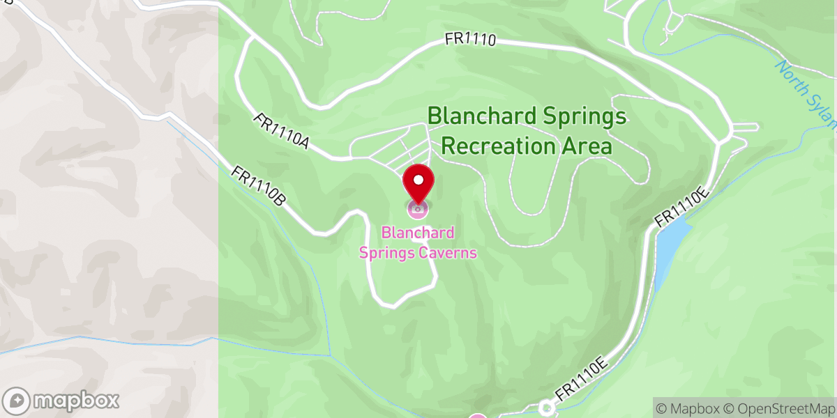 Map showing location of Blanchard Springs Caverns