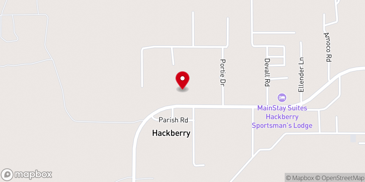 Map showing location of Hackberry Community Center