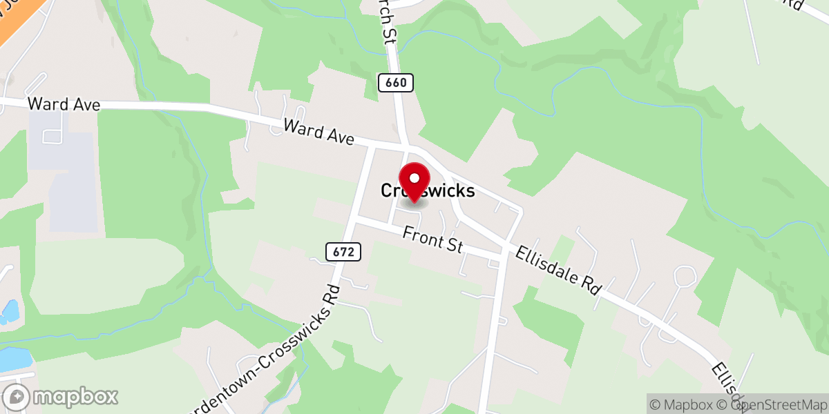 Map showing location of Crosswicks Friends Meeting House
