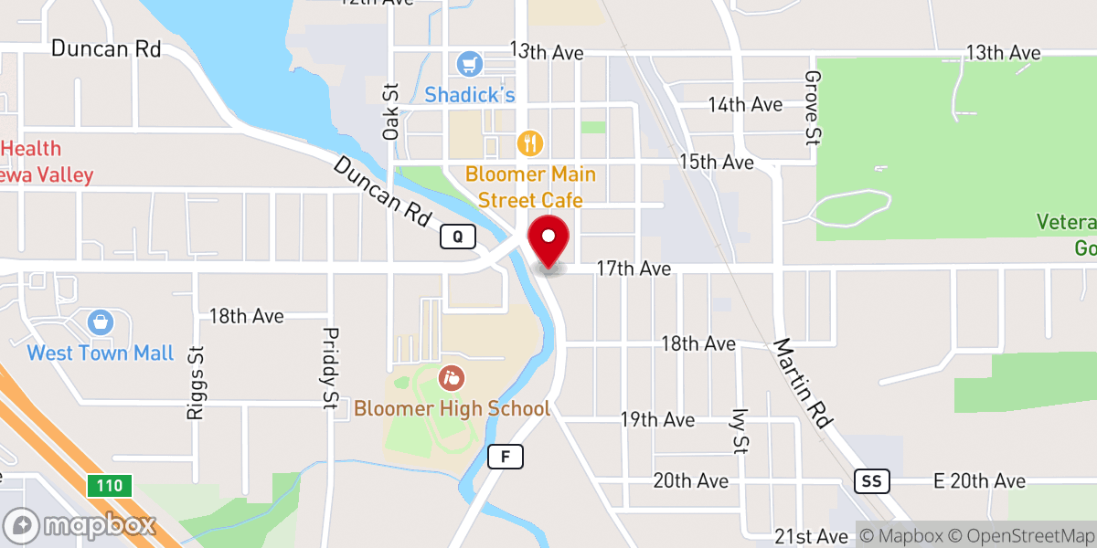Map showing location of Bloomer United Methodist Church