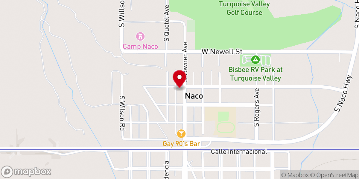 Map showing location of Naco Christian Church