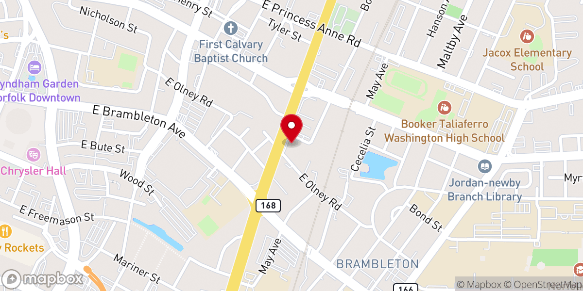 Map showing location of Foodbank of Southeastern Virginia and the Eastern Shore