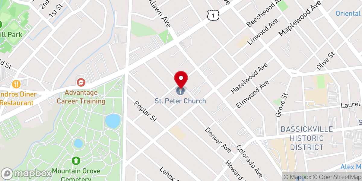 Map showing location of St Peter's Church