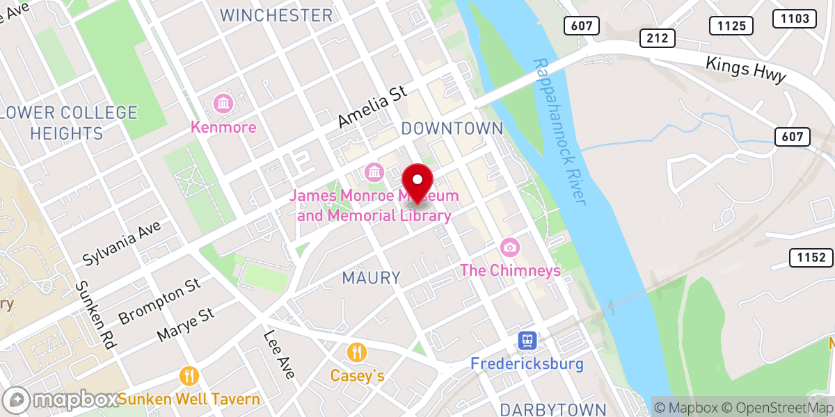 Map showing location of The Presbyterian Church, Fredericksburg