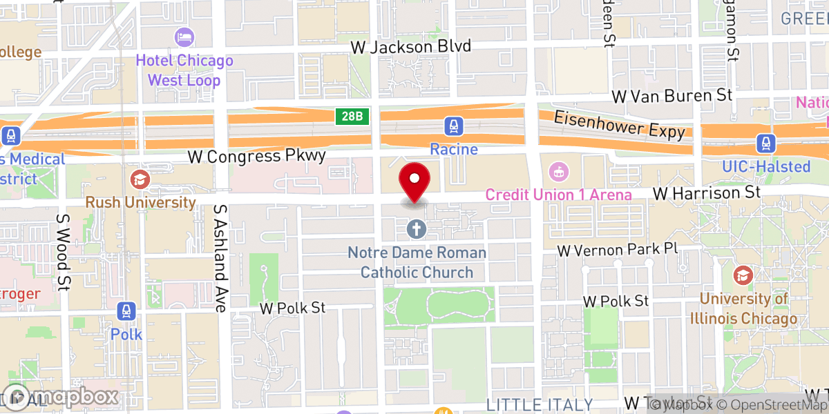 Map showing location of Notre Dame De Chicago Parish Office & Chapel