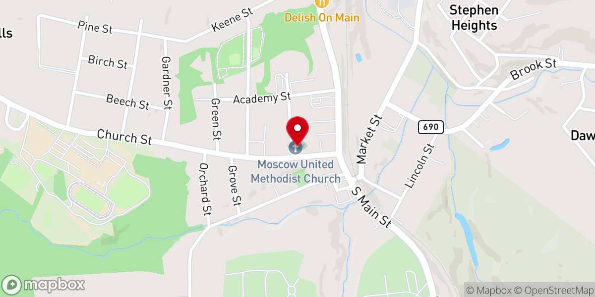 Map showing location of Moscow United Methodist Church