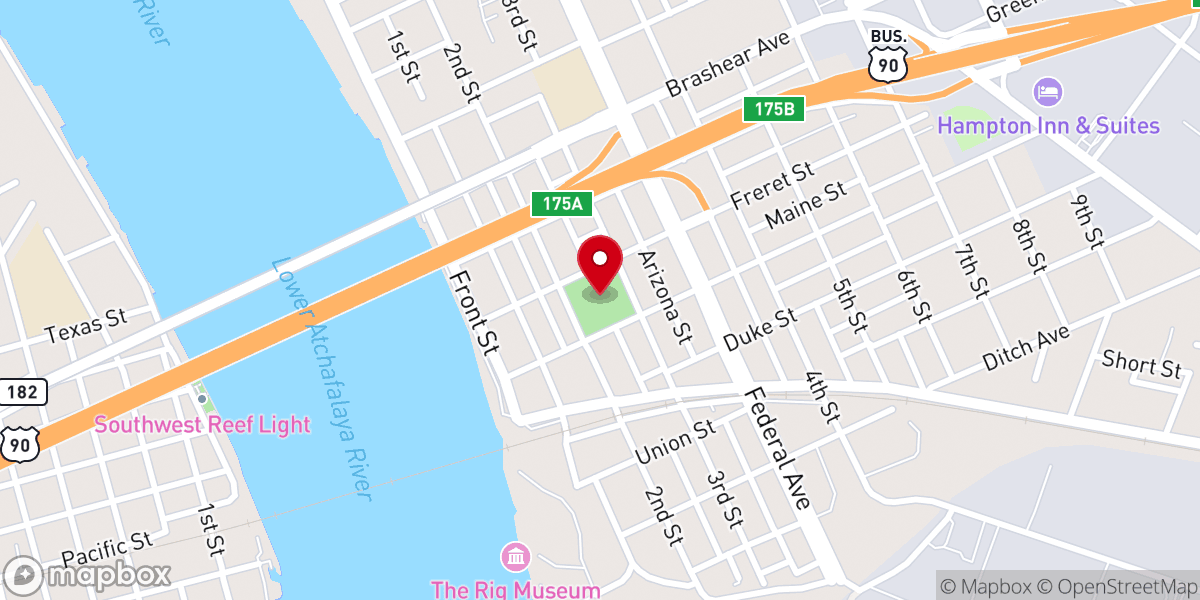 Map showing location of Shrimp & Petroleum Festival