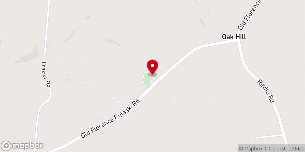 Map showing location of Oak Hill Church