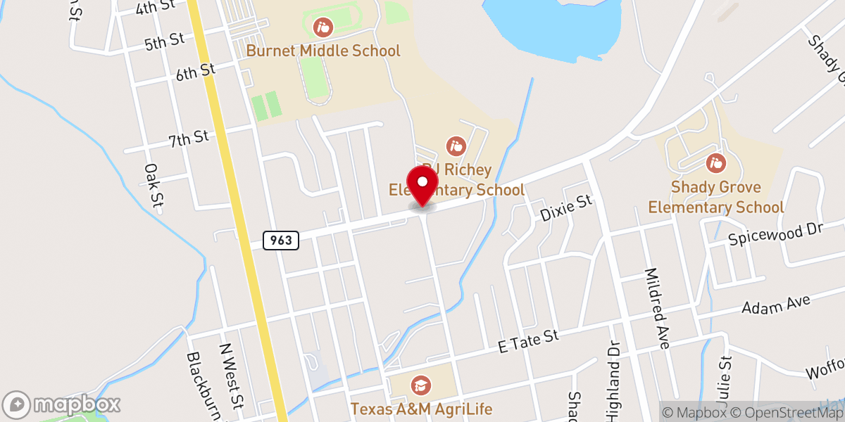 Map showing location of Burnet Bible Church