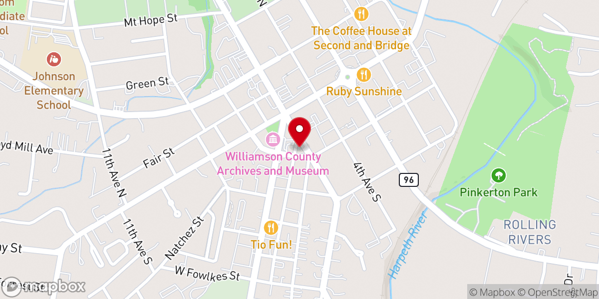 Map showing location of Franklin First United Methodist Church - Historic Sanctuary.
