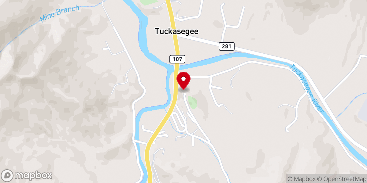 Map showing location of Tuckasegee Wesleyan Church