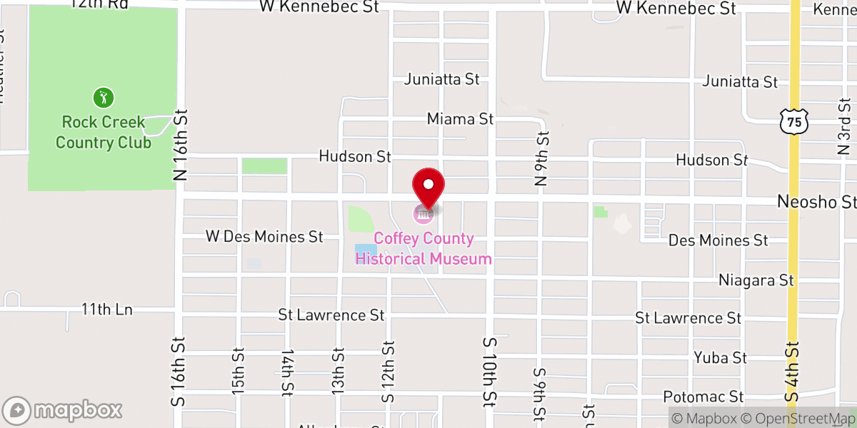 Map showing location of Coffey County Historical Society and Museum