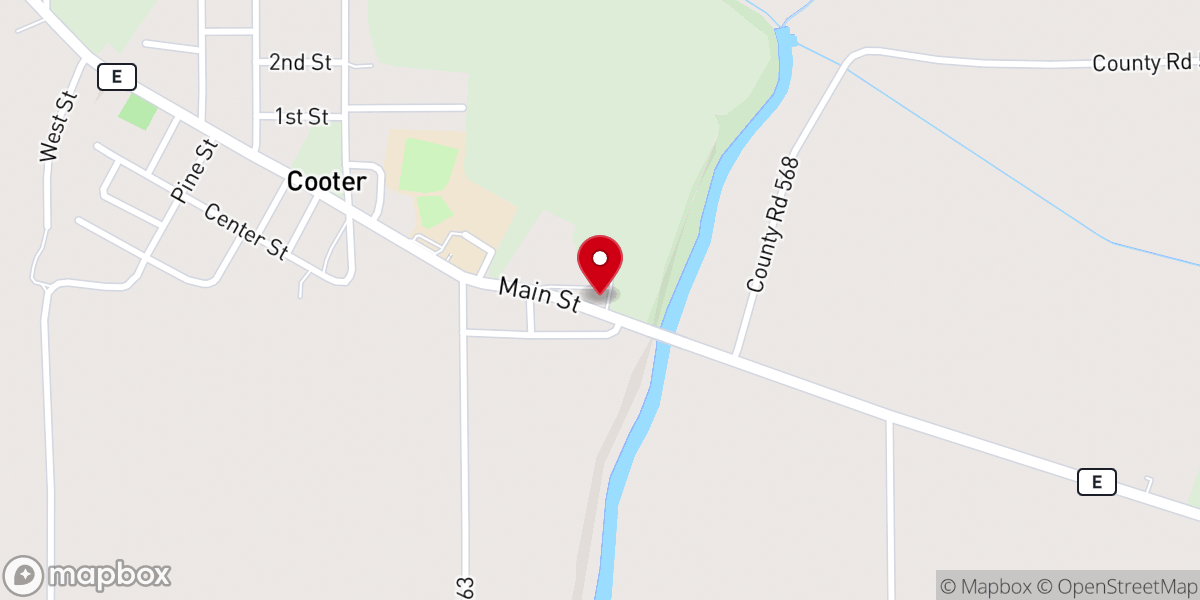 Map showing location of Cooter United Methodist Church