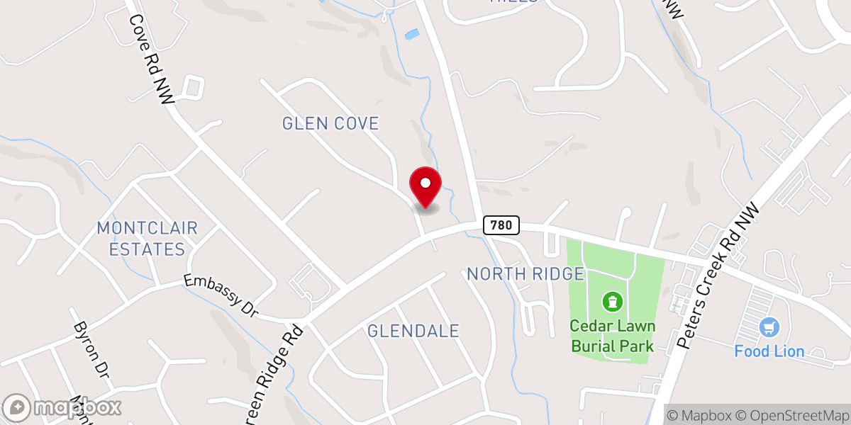 Map showing location of Peters Creek Church of the Brethren