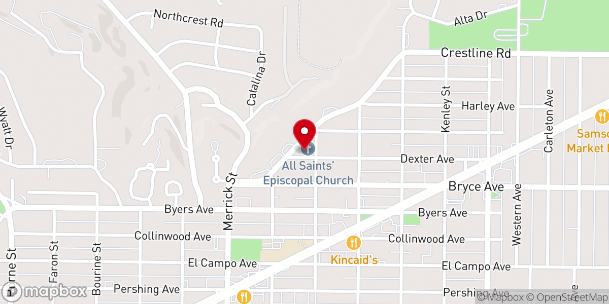 Map showing location of All Saints Church, Crestline