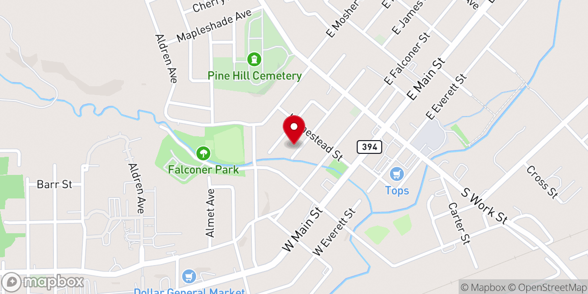 Map showing location of Falconer First Wesleyan Church