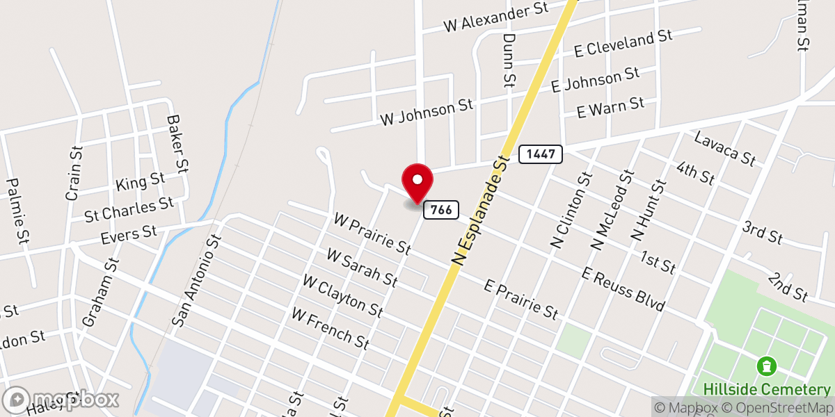 Map showing location of Cuero Assembly of God Church