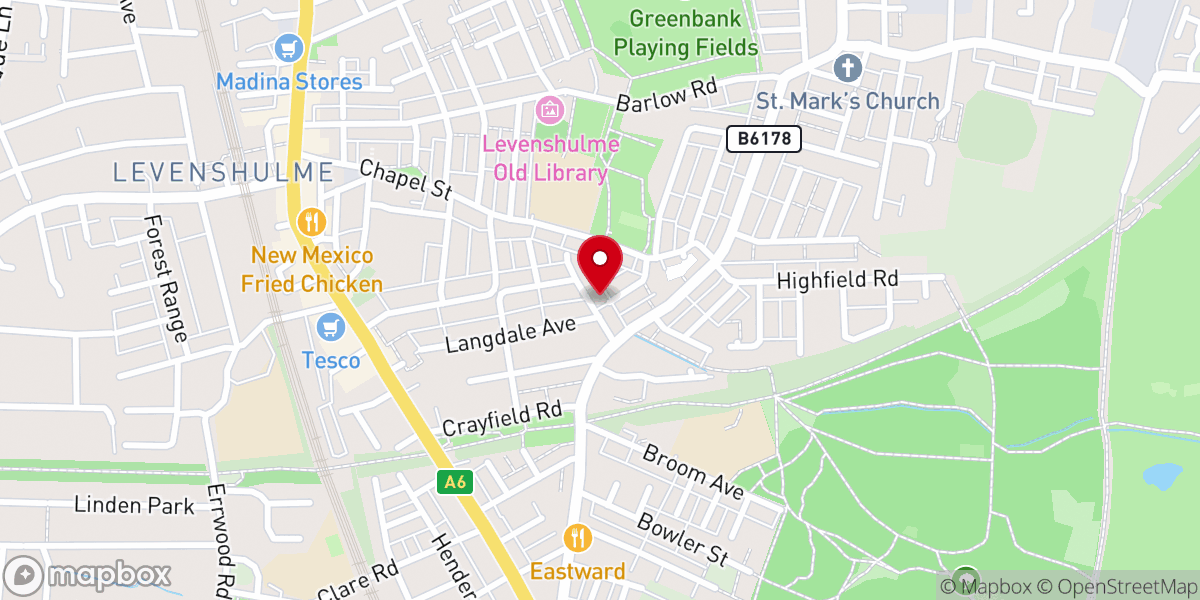 Map showing location of Levenshulme Baptist Church
