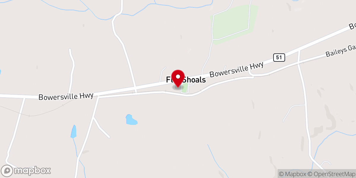Map showing location of Flat Shoals Baptist Church