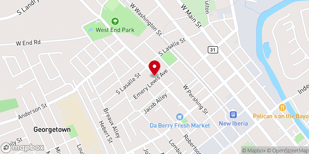 Map showing location of Mount Olive Baptist Church of New Iberia Louisiana