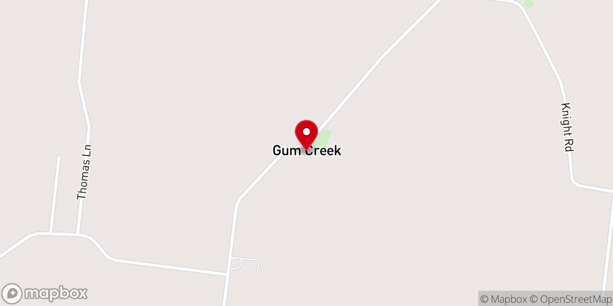 Map showing location of Gum Creek Cumberland Presbyterian Church