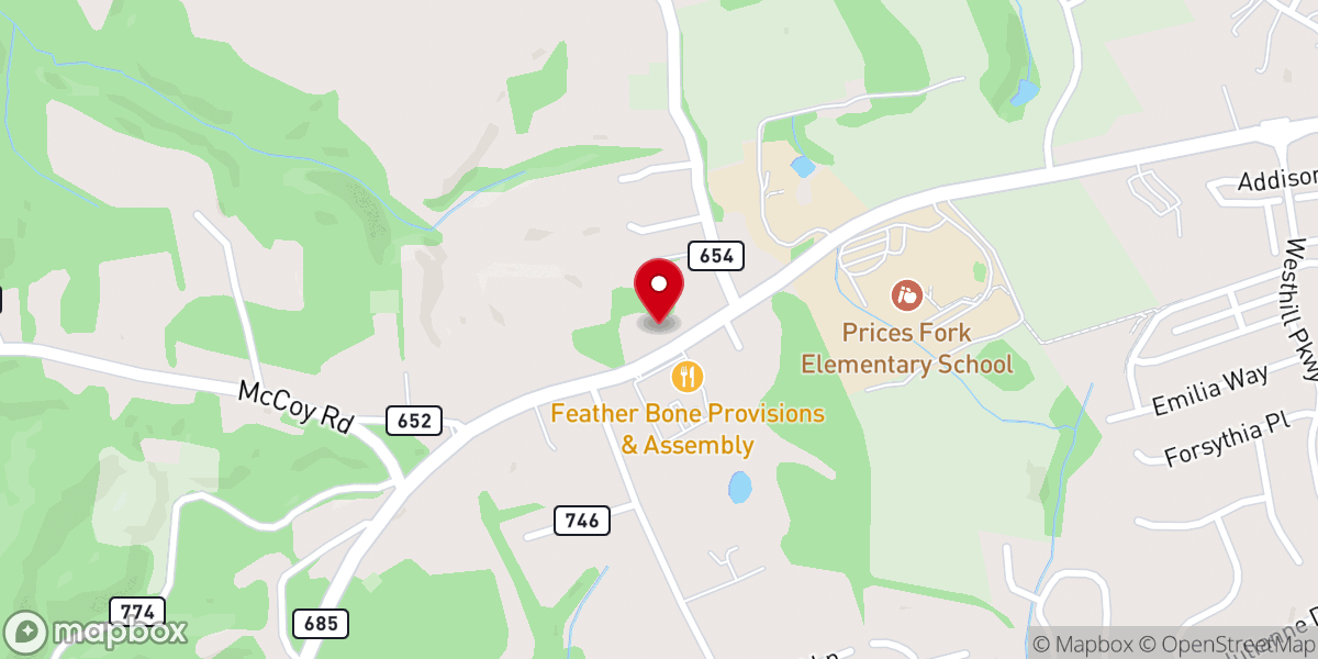 Map showing location of Prices Fork United Methodist