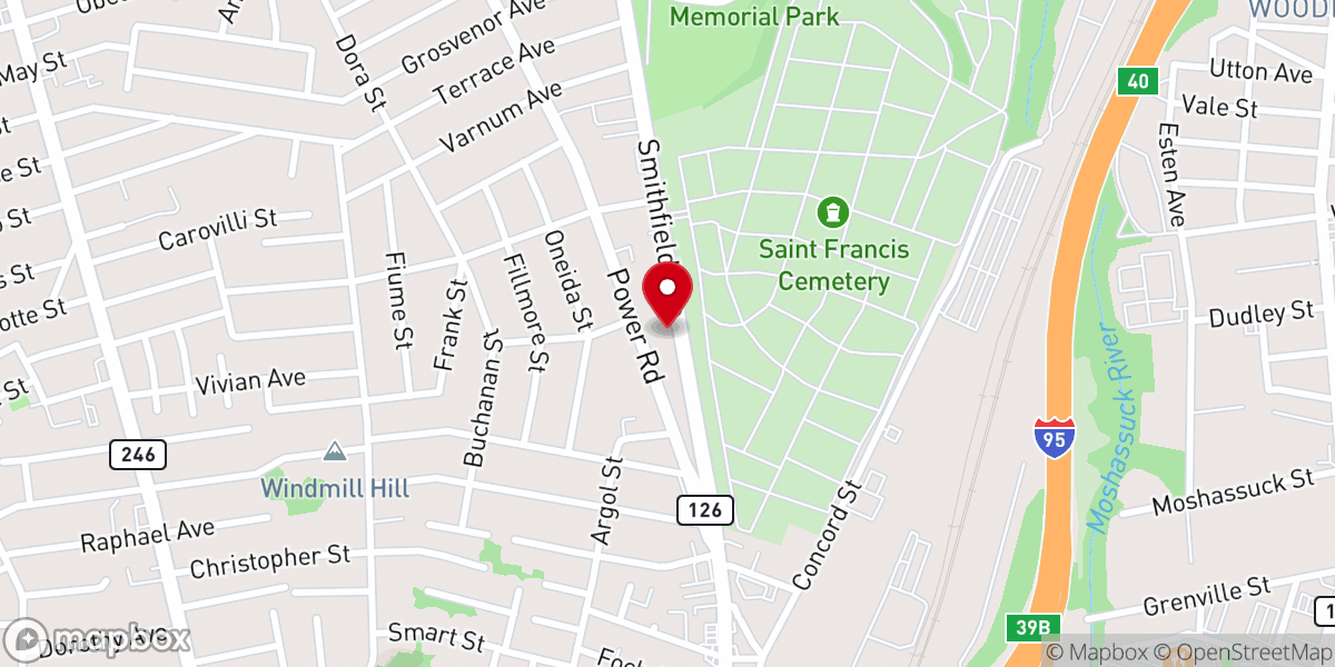 Map showing location of French Speaking Baptist Church of Rhode Island