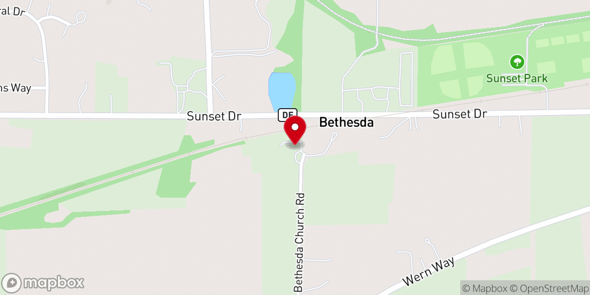 Map showing location of Bethesda Presbyterian Church