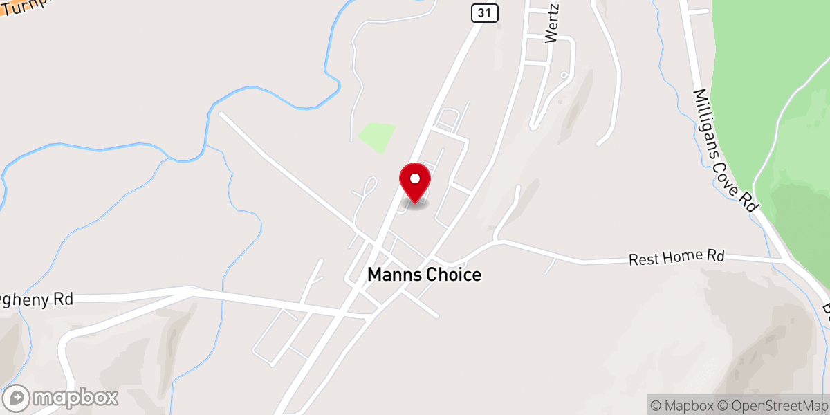 Map showing location of Manns Choice Church of God