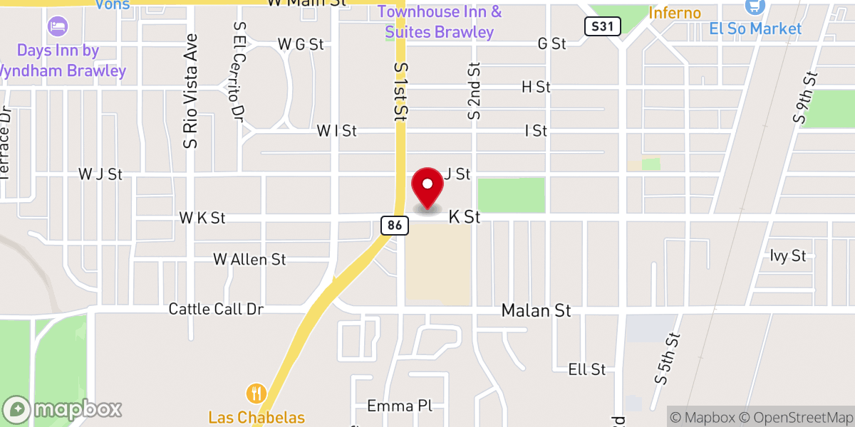 Map showing location of Brawley First United Methodist