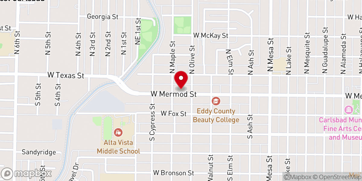 Map showing location of Carlsbad Outreach Center