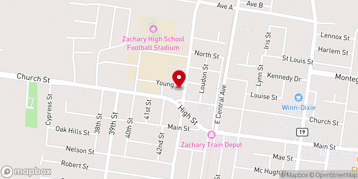 Map showing location of Zachary United Methodist Church