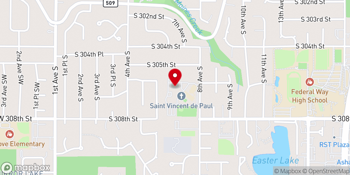 Map showing location of St. Vincent de Paul Parish