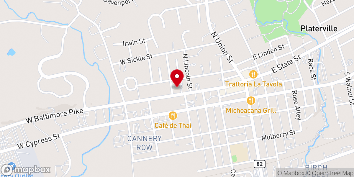 Map showing location of First Baptist Church of Kennett Square
