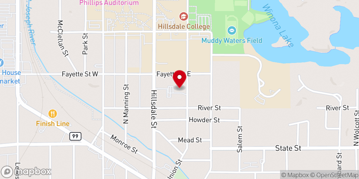 Map showing location of Hillsdale Free Methodist Church