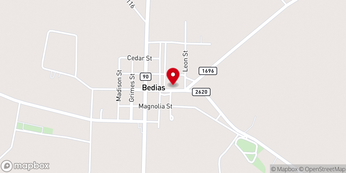 Map showing location of Bedias Baptist Church