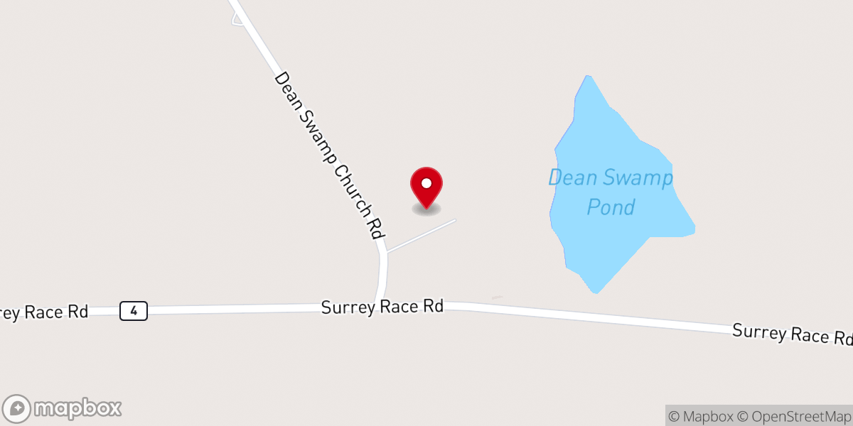Map showing location of Dean Swamp Baptist Church