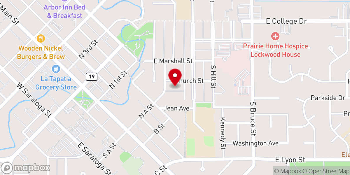 Map showing location of First Lutheran Church-Marshall