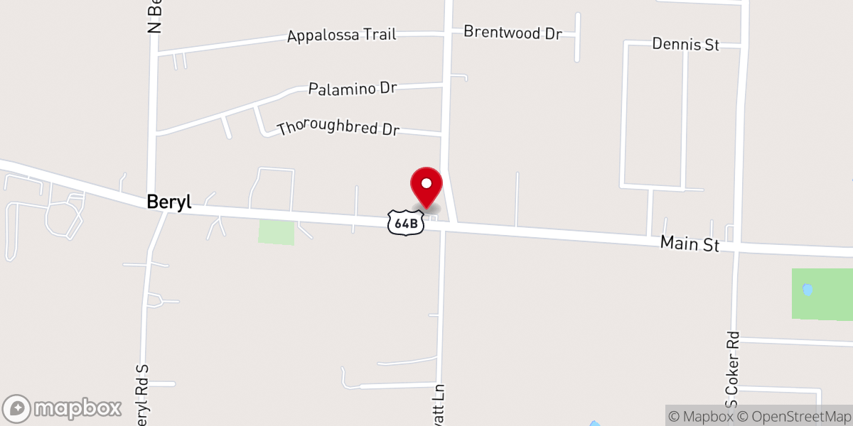 Map showing location of Beryl Baptist Church
