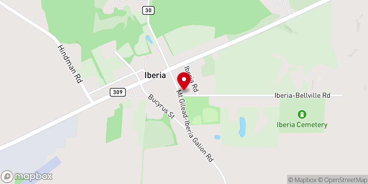Map showing location of Ohio Central Bible College