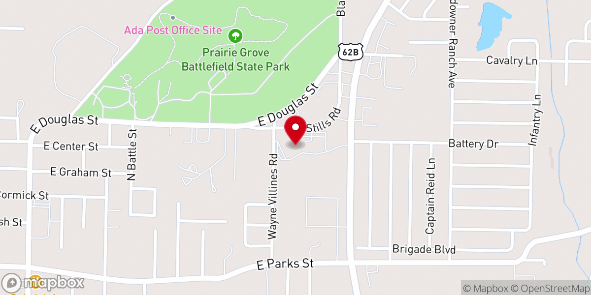 Map showing location of Prairie Grove Christian Church