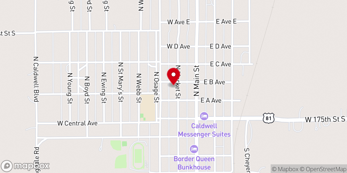 Map showing location of First Baptist Church of Caldwell