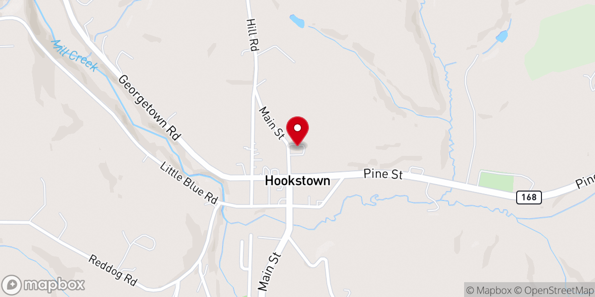 Map showing location of Hookstown Free Methodist Church