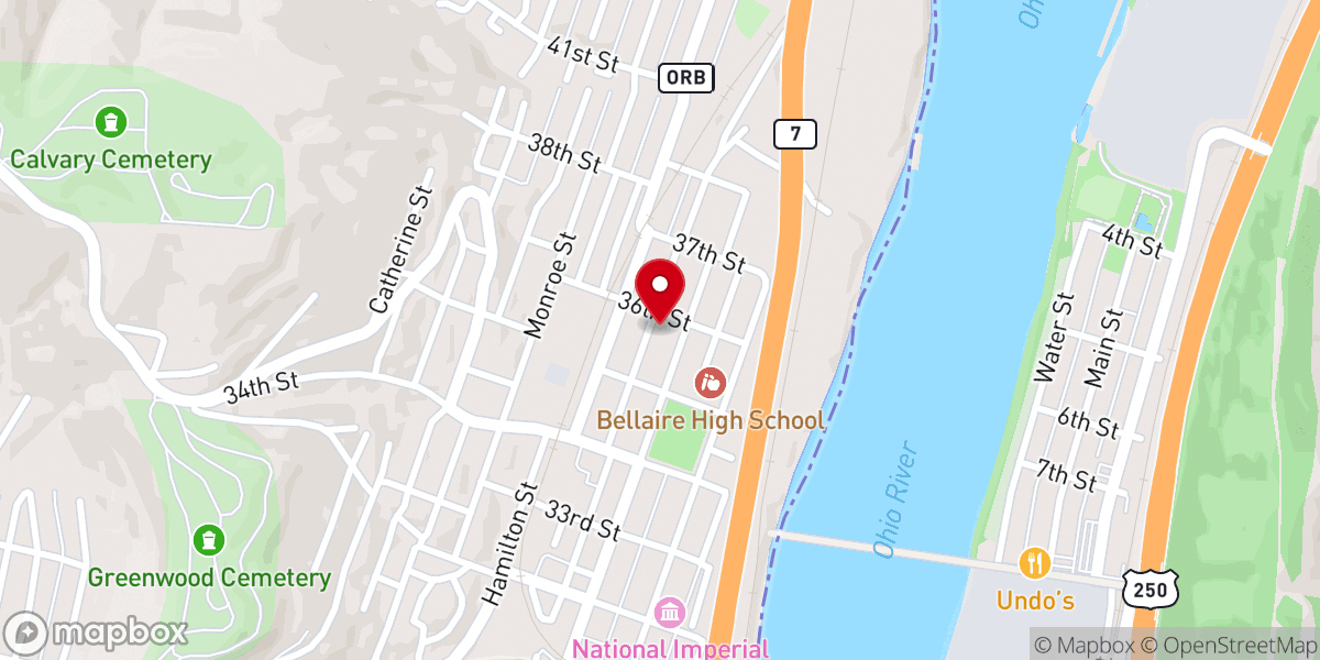 Map showing location of Bellaire Presbyterian Church