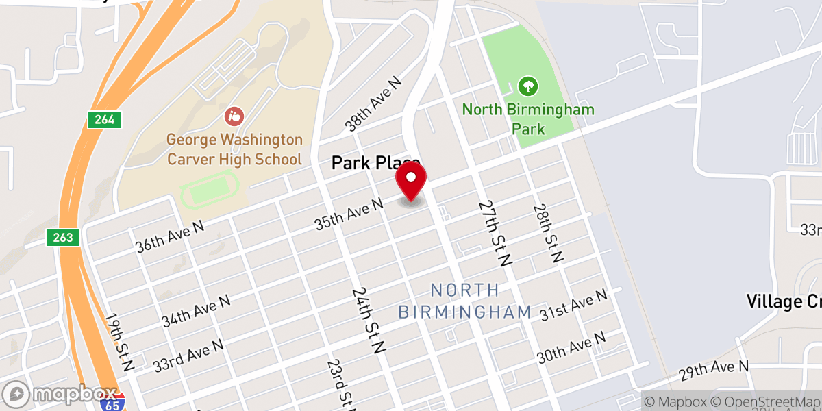 Map showing location of North Birmingham Presbyterian Church