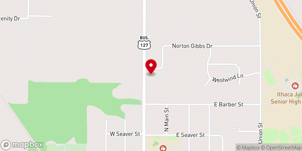 Map showing location of Ithaca Wesleyan Church