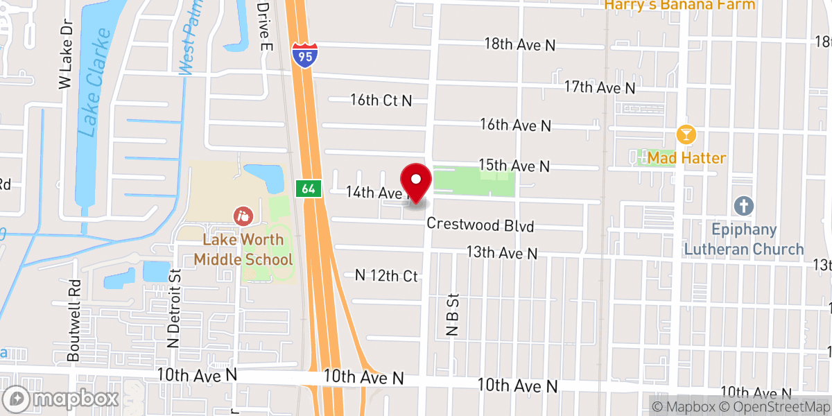 Map showing location of Recovery Church Lantana Lake Worth