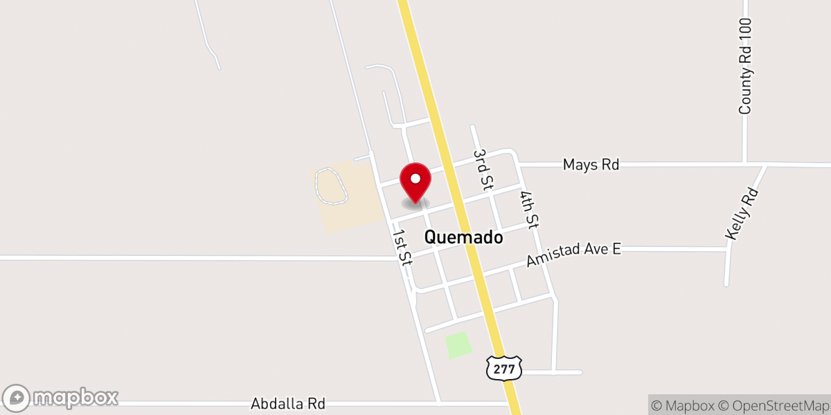 Map showing location of Quemado First Baptist Church