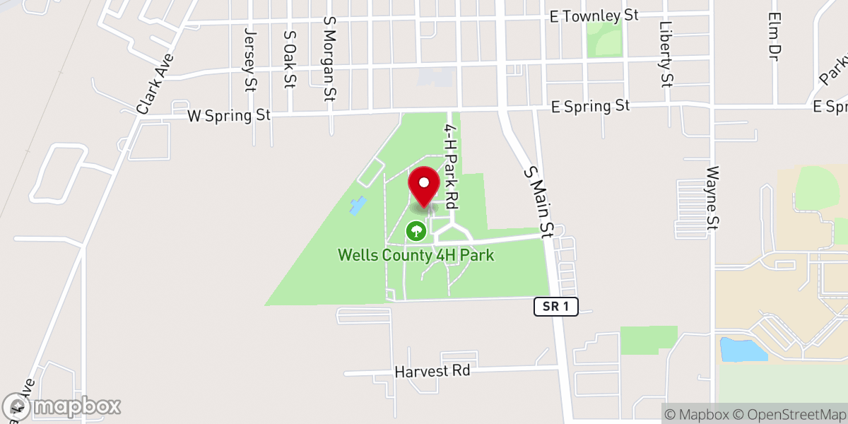 Map showing location of Wells County 4-H Park Event Rentals